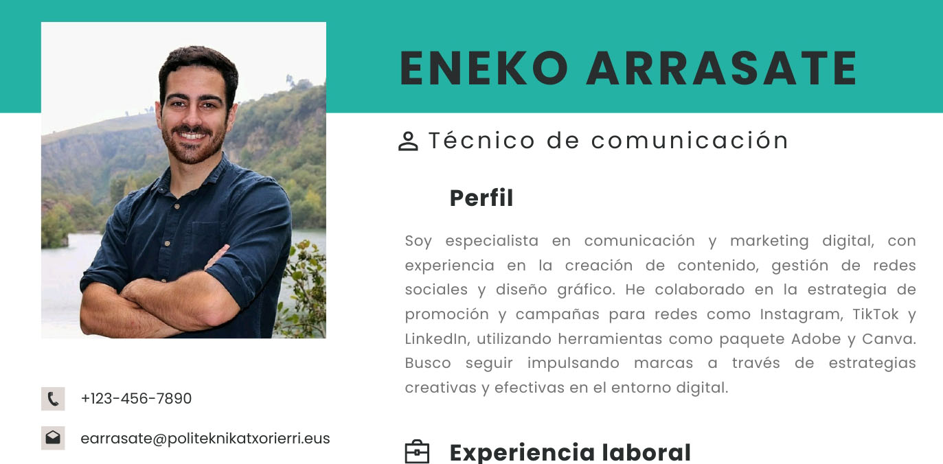 Zoom en CV de Eneko que muestra contacto y perfil