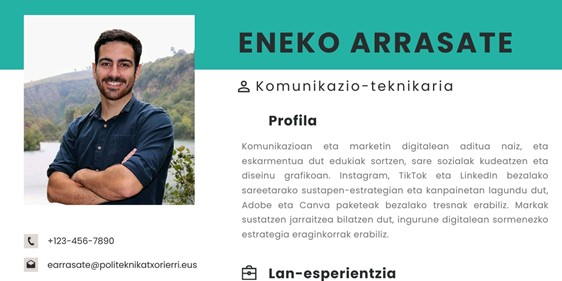 Zoom en CV de Eneko que muestra contacto y perfil